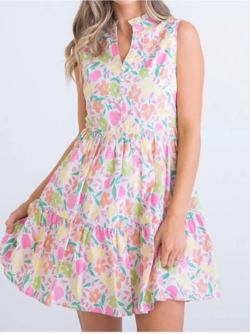 Karlie Sleeveless Floral Tiered Dress - pockets sz L